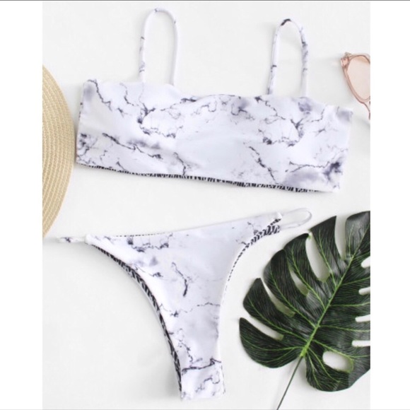 Other - Marble Print Bandeau Cheeky Bikini Set